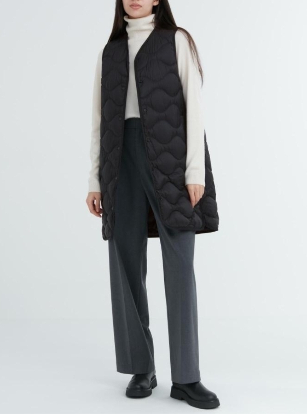 Uniqlo Ultra Light Down Long Vest Women M Diamond Quilt Puffer Packable + Bag